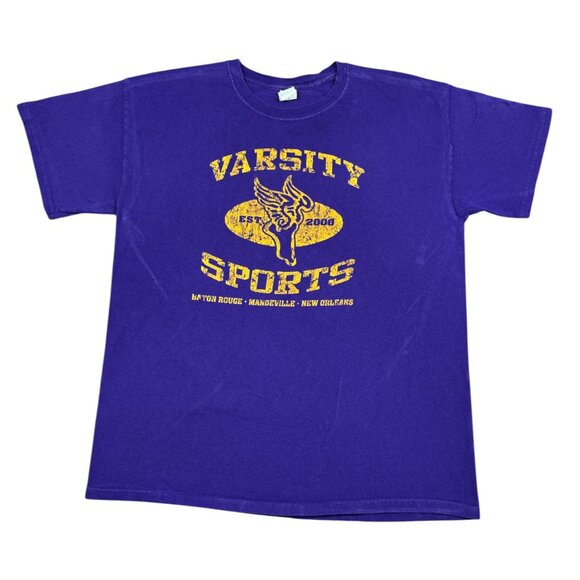 Varsity Sports ‘Run Hard Live Easy’ Purple Graphic Tee Sz M - Picture 2 of 2
